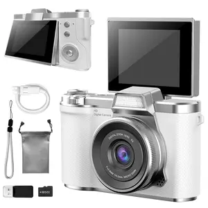 Latest Flip Cover Digital Camera 1080P Video Recording Simple Interface Multiple Filters Outdoor Selfie Gift 32GB Memory Card Reader Included, Portable Travel Camera