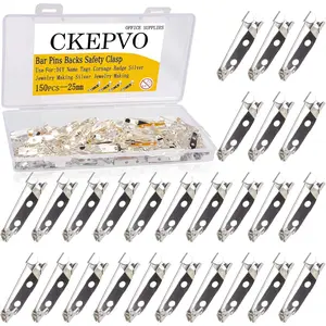 150PCS Bar Pins Backs Safety Clasp, Silver Locking Pins 25MM Brooch Clasp Pins Bar Jewelry Pin for DIY Name Tags Corsage Badge Silvers Jewelry Making Silvers Jewelrys Making (Silver)