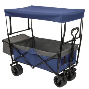 DONEXT 480Lbs Collapsible Wagon with Canopy, 7" All-Terrain Wheels, Lightweight Foldable Wagon, Dark Blue with Mosquito Net, Large Capacity for Camping, Shopping, Sports, and Garden Use