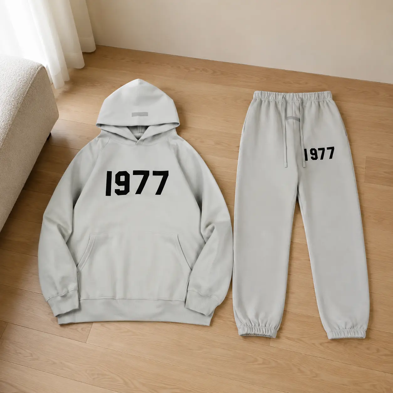 Vintage 1977 Graphic Hoodie & Jogger Set, Unisex Casual Streetwear Tracksuit