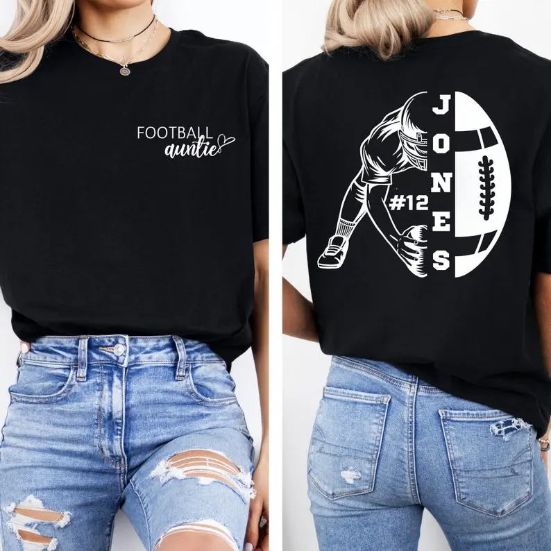 Custom Football Auntie Shirt with Personalized Name - Game Day Tee for Proud Aunts, Unique Football Gift for Women