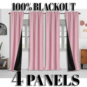 4 pieces, 100% blackout and heat-insulating curtains, pole hanging pole pocket design, laminated coating lining, lightweight, all season, romantic theme bedroom, living room, office, garden balcony and other suitable scenarios