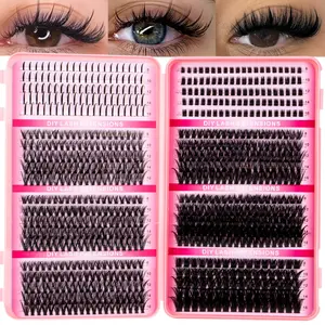 DIY Volume Fluffy Lash Clusters Kit, Cosmetic Dense Spikes Eyelashes Extensions, Thick Lash Clusters&Bottom Lash Clusters, D-Curl, Mixed Lashes Extensions Kit with Bond&Seal &Remove&Eyelash Tweezers, Individual Eyelash DIY Eyelashes Clusters at Home