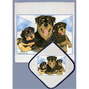 212 MAIN Rottweiler Cotton Kitchen Dish Towel and Pot Holder Set - Absorbent, Quilted Trim, Ideal Home Care Gift