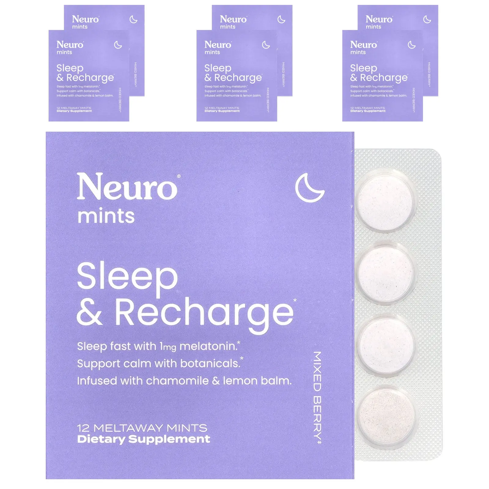 NeuroGum Neuro®Mints, Sleep & Recharge, Mixed Berry, 6 Packs, 12 Pieces Each