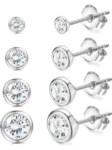 4 Pairs of Stud Earrings Small Round Cubic Zirconia Stud Earrings Set for Women Men Girls Cartilage Tragus Earrings Set Gold/Silver/Rose Gold 2/3/4/5 mm Fashion Jewelry Accessories