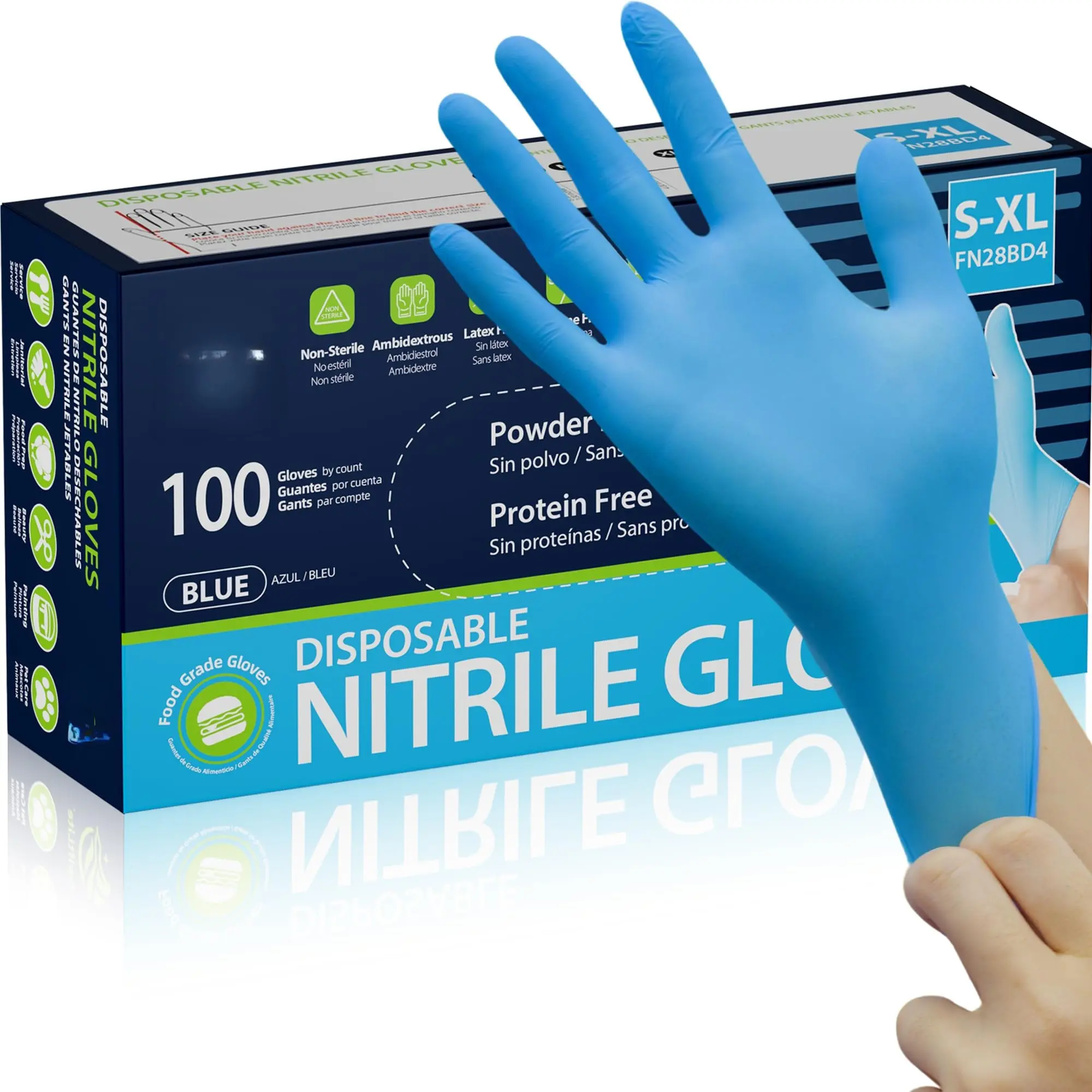 Nitrile Gloves, Food Safe Disposable Gloves Latex Free, Blue Rubber Gloves Powder Free for Cooking and Cleaning