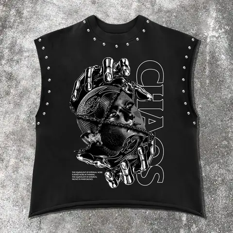 Men's Casual Tank Top with Mechanical Skull Letter Print, Comfortable and Durable, Fashion Versatile, Streetwear Essential