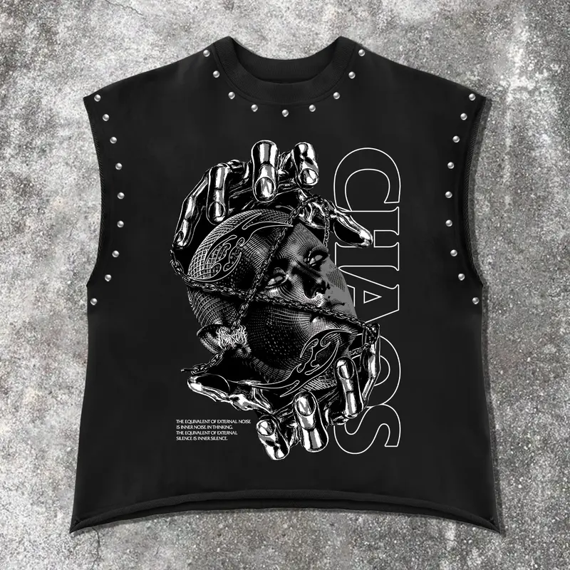 Men's Casual Tank Top with Mechanical Skull Letter Print, Comfortable and Durable, Fashion Versatile, Streetwear Essential