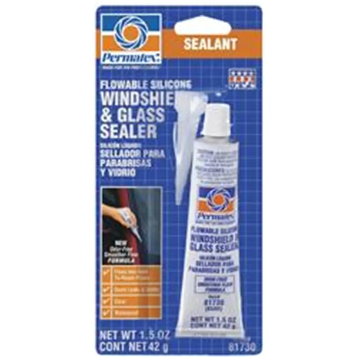 PERMTX-LOCKT 81730 Flowable Silicone Windshield & Glass Sealer, Invisible Waterproof Sealant, High Temperature Resistant - 1.5 Oz.