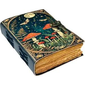 Grimoire  Muroom leather journal,  Antique Deckle Edge Paper Spell Book of adows Celestial  Supplies Diary,  Notebook, Mystical Gifts for Him & Her 7x5 Inch 200 Pages