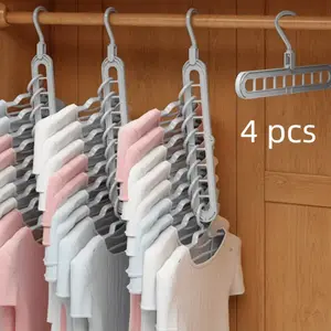 4pcs, Plastic 9-Hole Foldable Hanger, Heavy-Duty Space-Saving Hanger for Room, Closet, Wardrobe, Home and Dormitory Storage, Suitable for Clothing Stores
