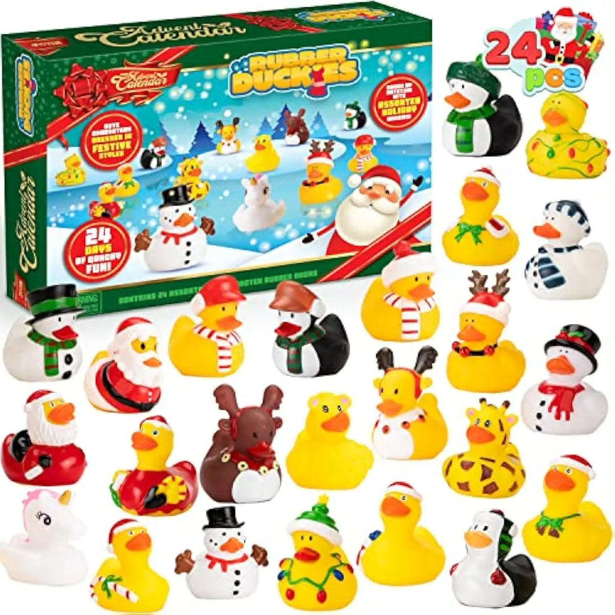 2025 Christmas Advent Calendar Ducks, 24 Days Christmas Countdown Rubber Ducks for Boys Girls Toddlers Kids, Xmas Party Favor Gifts, Rubber Ducky Bath Toys, Kids Xmas Fun Gifts