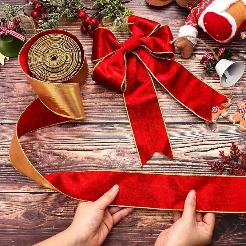 Premium Velvet Wired Christmas Ribbon, 5 Yards X 2.5 Inches, Double-Sided Trim, Perfect for Holiday Decor, Gifts, Crafts, Diy Party Decor, Home Event Supplies, Garland Ribbon, Decoration