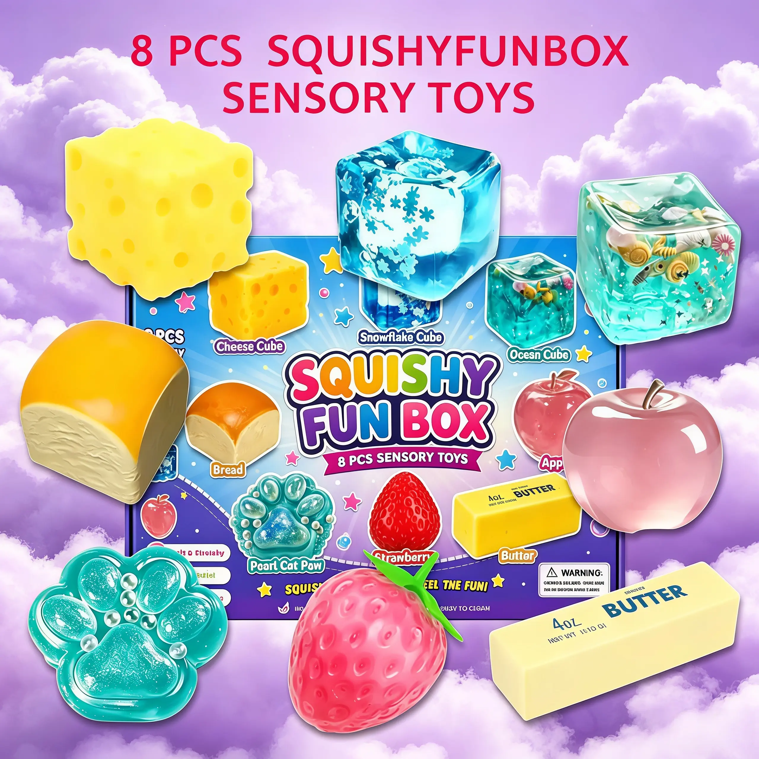 8-Piece Malt Sugar Squishy Fidget Toy Pack, Slow Rebound Sensory Stress Relief Set Box, Affordable Party Gift for Teens, Squishy Pack, 8 Piece Squishy Pack