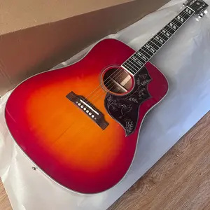 Professional GIB 6 Strings Red Hummingbird Acoustic Guitar, Spruce Top, Rosewood Fingerboard, Ideal for Country, Blue, Jazz
