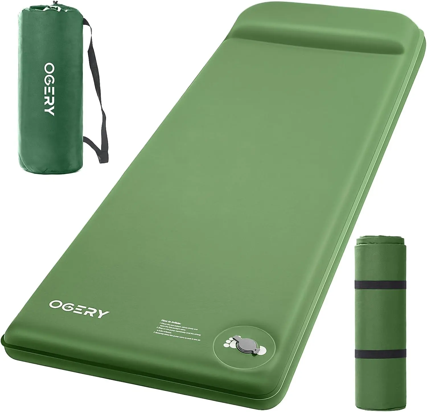 OGERY Self-Inflating Sleeping Pad, 3" Memory Foam Camping Mattress | Built-In Foot Pump, Insulated Foam, Memory Foam, Car Camping, Tent Camping, Backpacking, Compact Storage, 4-Season
