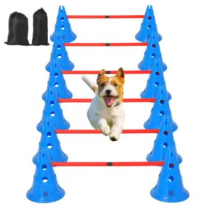 Adjustable Speed Agile Hurdle Cone Set, 6 PCS Training Kit with 12 Cones & 6 Agile Rods Combo, Dog Agile Equipment Kit with Carry Bag