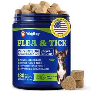 Flea & Tick Prevention for Dogs Chewables, YoYoBay Natural Dog Fleas and Ticks Control Supplement, Dogs Supplement, Natural Shield 5-in-1 Protection, Beef & Carrot Flavor, 180 Soft Chews #SummerVibes #petlovers