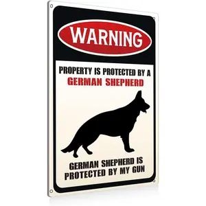 Funny Dog Warning Metal Tin Signs Wall Art Decor Property Is Protected By A German Shepherd Sign 8X12 Inch