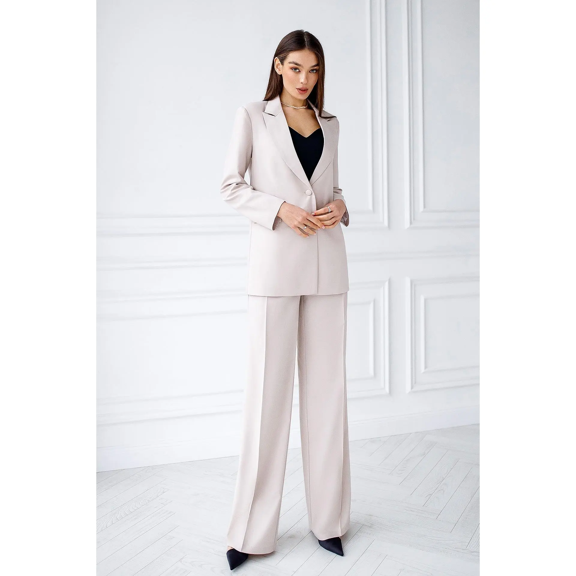 Beige Single-Breasted Oversized Suit 2-Piece