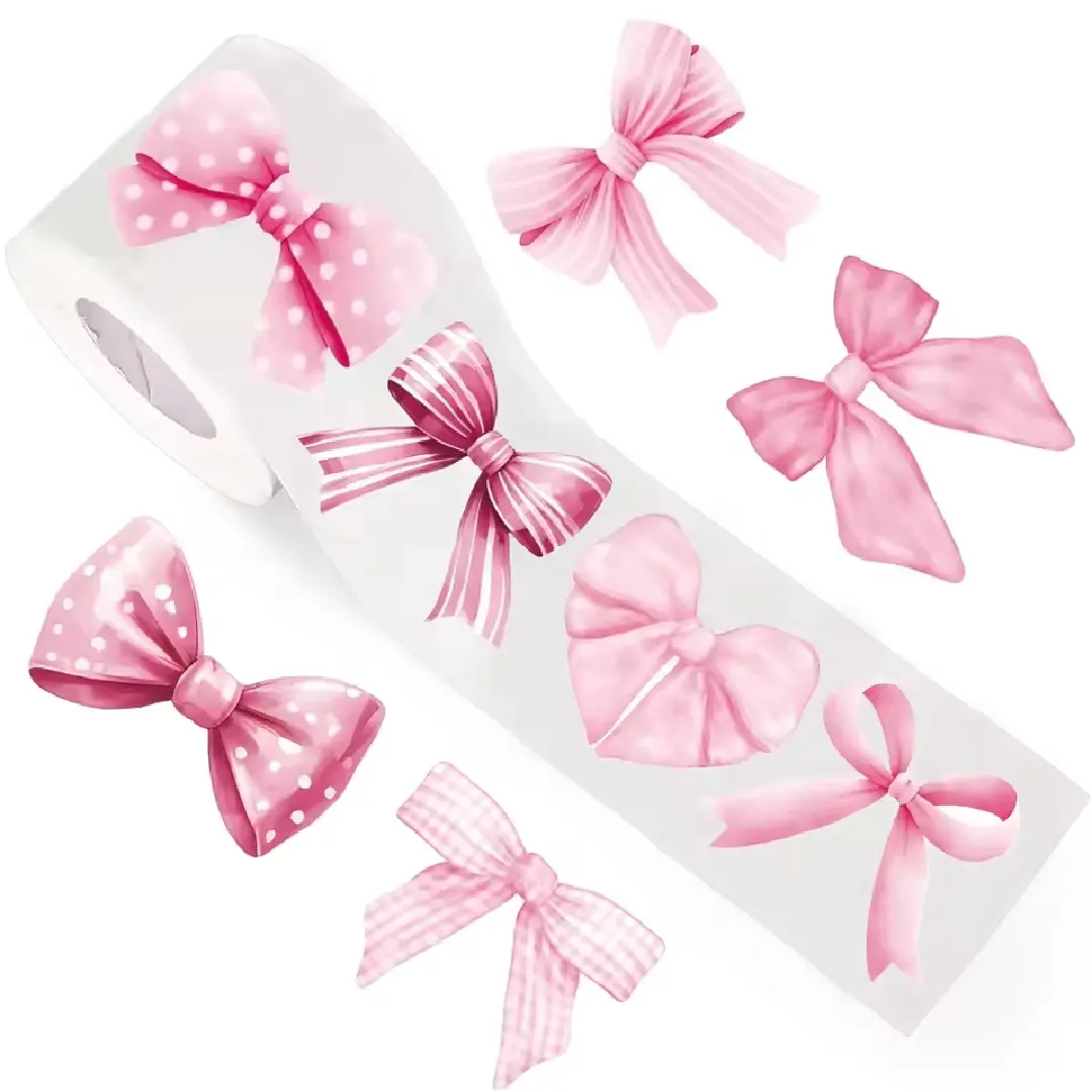 500pcs Roll Bow Seal Stickers, Cute Gift Box Blessing Stickers, Floral Pattern Sticker, Packaging Decoration Adhesive Sticker Materials, Self Adhesive Stickers, Decorative Stickers