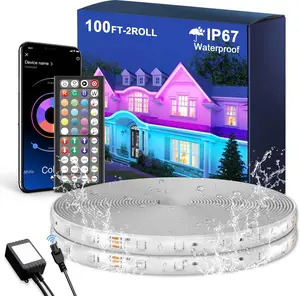 Fusion Outdoor LED Strip Lights, 100FT Waterproof 2Rolls of 50FT, IP67 RGB Color-Changing with Remote Control, Smart Rope Lights for Christmas & Outdoor Decor