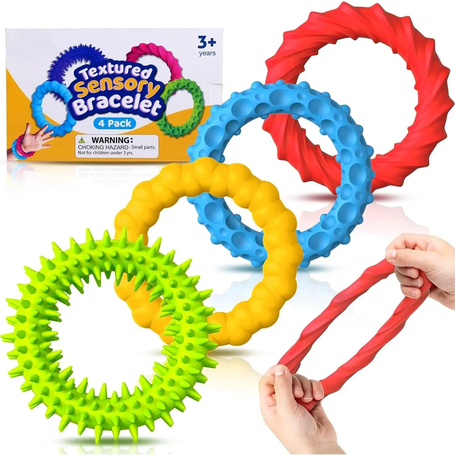 X-SRT05 Sensory Fidget Toys for Kids Adults - 4 Pack Stretchy Fidget Bracelet | Texture & Calming Autism Sensory Toys for Special Needs Autistic Children | Calm Down Toy for Toddler Girls Boys