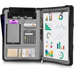 Padfolio Portfolio Binder – Vegan Leather Business Portfolio Organizer with Calculator – Zippered Portfolio Padfolio for Women & Men