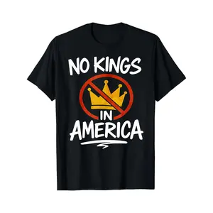 No Kings In America T Shirt Black Crown With Prohibition Sign Graphic For Casual Wear And Political Statements