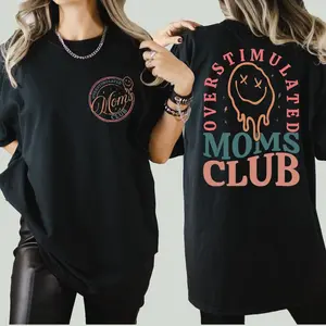 Overstimulated Moms Club Shirt, Retro Smiley Mom Graphic Tee, Funny Mother Life Shirt Gift, Cute Mama Birthday Outfit