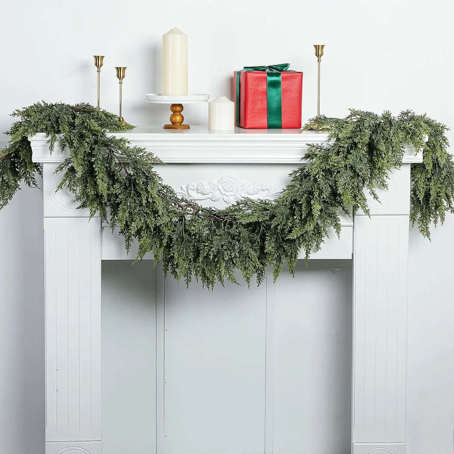 9ft Christmas Cedar Garland Greenery Garland with Soft Thickness Pine, Artificial Green Faux Cedar Pine Garland for Mantle Fireplace Indoor Outdoor Holiday Party Home Decoration, Party, Outdoor Decorations