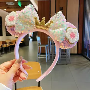 Amusement Park Headband Cute Funny Bow Accessories with Crown Motif Twist Braid Detail Argyle Pattern Fresh Sweet Style High-Quality Fabric Exquisite Handmade Craftsmanship