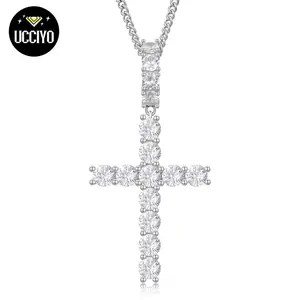 【#P66】Cross Pendant  S925 Sterling Silver Cross Inlaid Synthetic Moissanite Cross Pendant Necklace Suitable for Men and Women Hip Hop Exquisite Jewelry Gift