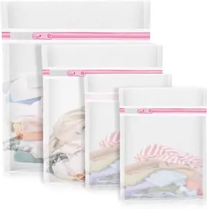 4Pcs Mesh Laundry Bags, Lingerie Bags for Washing Delicates,Mesh Wash Bags for Toy Storage & Cleaning, Travel Storage Organizer Bag, Dorm Room Essentials (1 Large, 1 Medium, 2 Small) (Fine Net)