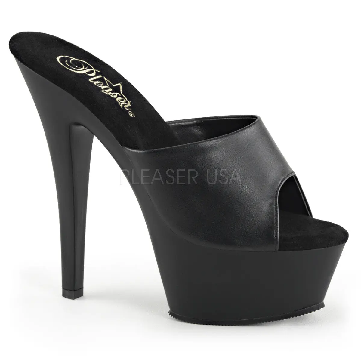 Women's KISS-201 Platform Sandals with a 6-Inch Spike Heel, Slip On Black Polyurethane High Heel Footwear, Shoe, Pleaser, Synthetic, Stylish High Heels