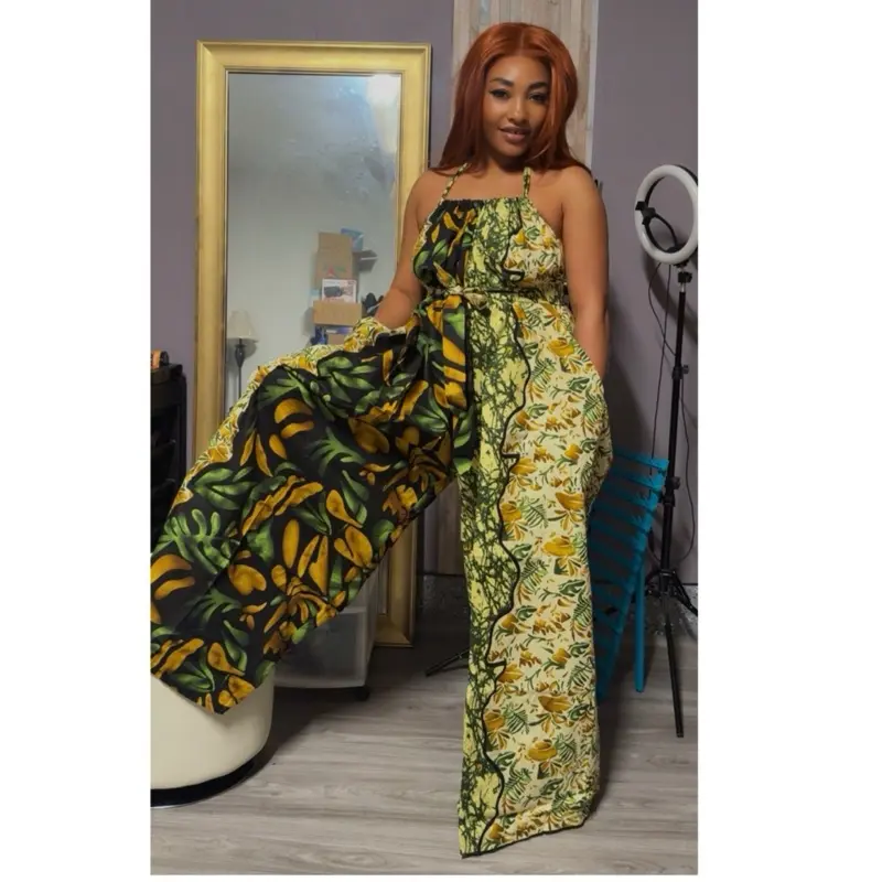Ankara halter neck jumpsuit palazzo set. Each outfit comes with a free gift- An original matching Rattan earring.