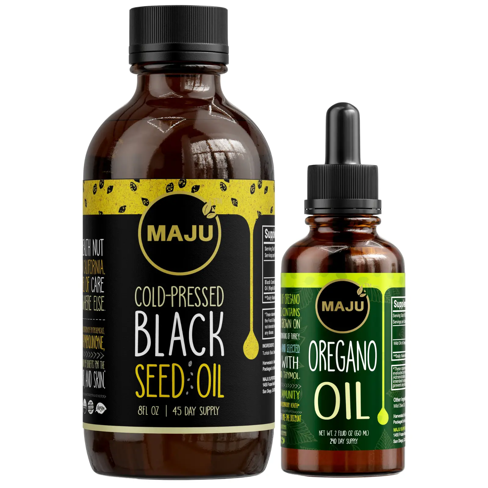 MAJU Black Seed Oil & Oregano Bundle - Immune Duo, Seasonal Support, Topical Skin Remedy, Edible or Topical Uses for Body Care, Comfort, Cosmetic