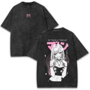 My outfit: dear Marin Kitagawa's vintage washed oversized t-shirt, pink aesthetic, gender-neutral, trashy comic, streetwear, casual, top-notch Cosplay fan gift, summer vibe