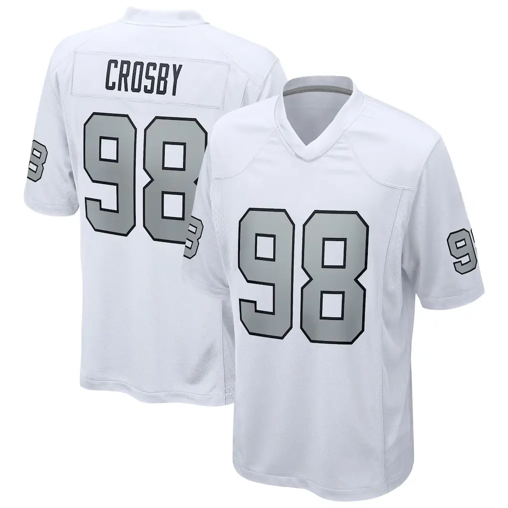 Full Print Black/White Crosby #98 Football Jersey, Men's Breathable V Neck Short Sleeve Athletic Shirt, Team Game Uniform, Sports Fan Apparel, Unisex Gift for Football Fans