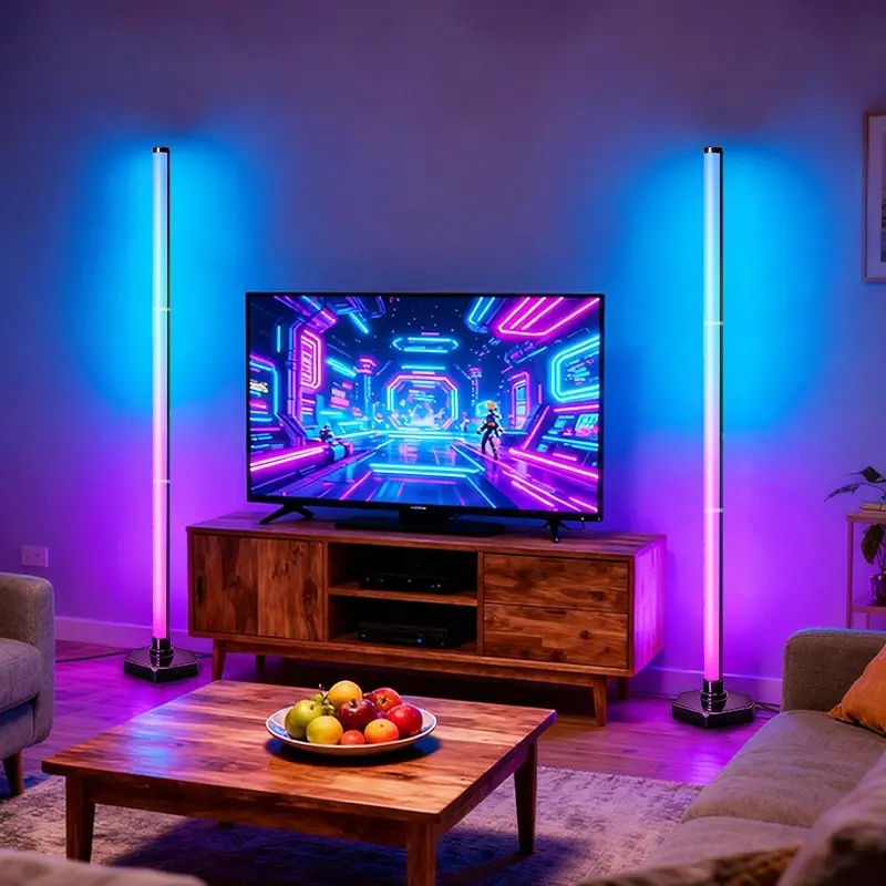 RGB Ic LED Floor Lamp, Modern Standing Light with Remote Control, USB Light Strip, 16 Million Colors, Decorative Lamp, Home Decor Lighting, Ideal for Living Room, Led Lights Bedroom, Game Room, Reading Lamp, Decorative Atmosphere Light, Led Lighted