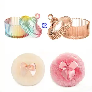 1 2 Body Powder Suction Cups 1 Glass Container Dry Cosmetic Powder Applicator with Dust Proof Cover Amber Iridescent Party Gift
