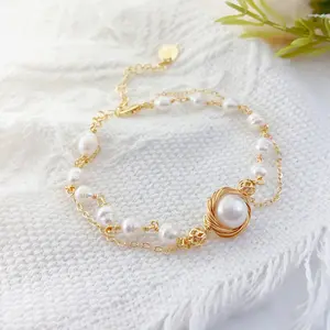Tide Ring Pearl Bracelet | Handmade Wire-Wrapped Pearl + Double-Layer Gold Chain, Luxury Retro Style, Instantly Become Elegant Focus Goddess for Street & Dates  #PearlBracelet #HandmadeJewelry #LuxuryAccessory #RetroElegance #DailyFashion