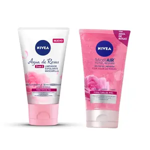 NIVEA Aqua de Rosas 3-in-1 Micellar Water Face Wash & Exfoliating Cleansing Gel with Rose Water for All Skin Types