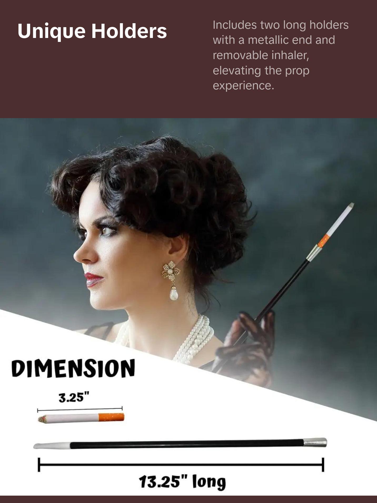 4E's Novelty 2 Fake Cigarettes & 2 Long Cigarette Holders – 3.25" Prop Cigarettes with Smoke, 13.25" Holder for Costumes