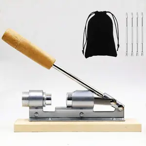 Heavy Duty Pecan Nut Cracker Tool with 1 Flannel Bag & 4 Picks, Wood Handle Base