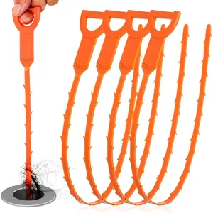 Drain Snake Clog Remover - 4 Pack 20 Inch Flexible Hair Drain Removal Tool for Sink, Shower, Tub & Toilet, Drain Cleaner with Grip Handle - Easy Use Kitchen & Bathroom Drain Opener