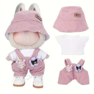 17cm Doll Clothing Set, Includes Fashionable Hat, T-Shirt & Cargo Pants, Cute Labubu Accessories for Play & Display Outfits
