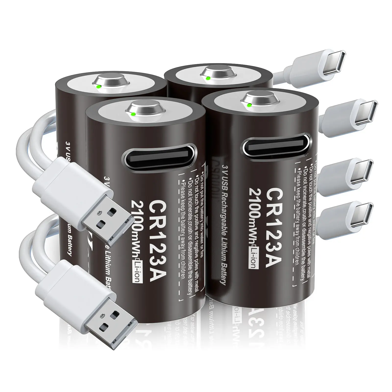 4Pack RCR123 CR123A CR123 3V Lithium Li-ion Rechargeable Batteries + Type C port 4Pack RCR123 CR123A CR123 3V Lithium Li-ion Rechargeable Batteries + Type C port