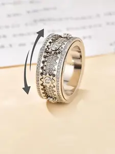 Creative Gear Design Rhinestone Decorated Ring, Fashion Accessories for Women & Men, Trendy All-match & Exquisite Jewelry for Birthday Gift, Rotating Openwork Ring